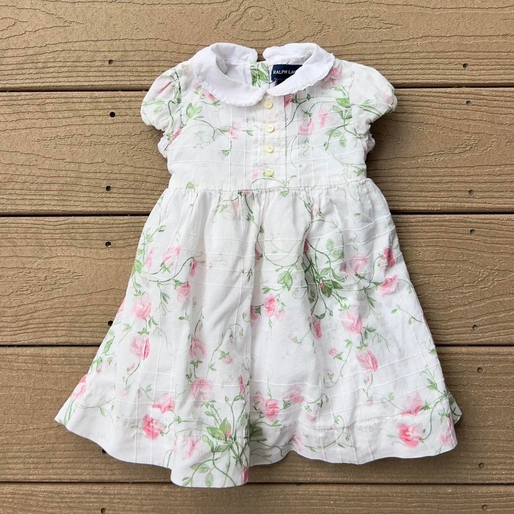 Vintage Ralph Lauren Baby Dress 18M Floral Coquette Cottage 100% Cotton